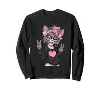Chat élégant avec Cheveux Roses et Lunettes Motif Signe de Paix Sweatshirt