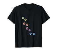 Chat Empreintes de Pattes d'animaux Arc-en-Ciel Pastel Patte T-Shirt Graphique avec Valeur, Homme, Noir, M