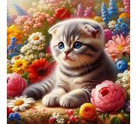 Chat en Bouton de Fleur Puzzle 90 Pièces Adultes, 30x30cm DIY Puzzle Impossible Jeu de Création et Logique, Puzzles Classiques pour Adultes et Enfants de 12 Ans et Plus