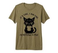 Chat en colère Buvant du café. Tout va Bien. T-Shirt Haut de Gamme