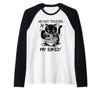 Chat en colère drôle ramen « No One Touches My Ramen » Manche Raglan
