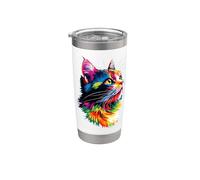 Chat en Couleurs Arc-en-ciel Cat Popart Miaou Amour Chats Gobelet isotherme en acier inoxydable double paroi