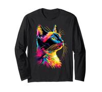 Chat en Couleurs Arc-en-Ciel Cat Popart Miaou Amour Chats Manche Longue