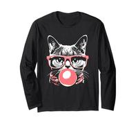 Chat en lunettes roses à bulles roses pour hommes, femmes, enfants Manche Longue