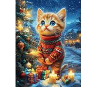 Chat en Pull de Noël Puzzle 300 Pièces pour Adultes Challenge Difficile Educa Qualité Supérieure Relaxation Art Famille Décoration Murale 300 PCS