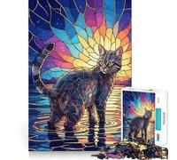 Chat en vitrail dans l'eau Puzzle de 1000 pièces pour Adultes Jeu de logique Solide Jeu de Groupe Bords Nets 50x75cm