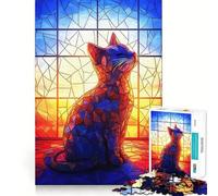 Chat en vitrail Puzzle 1000 pièces pour Adultes Jeu de logique et de complicité Qualité supérieure Cadeau de qualité 38x52cm