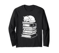 Chat endormi avec des Livres Temps de Lecture Calme Cute Bookworm Manche Longue