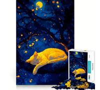 Chat endormi dans Un Arbre la Nuit Puzzle de 1000 pièces pour Adultes et Adolescents Stimulation de la mémoire et détente Idée Cadeau de Noël 50x75cm