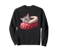 Chat endormi dans Une Pantoufle Sweatshirt, Unisexe pour Adultes, Noir, XXL