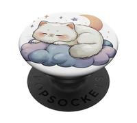 Chat endormi Mignon sur Un Nuage Lune étoiles Confortable esthétique PopSockets PopGrip Adhésif