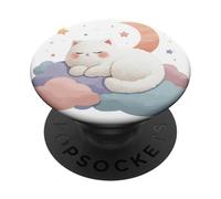 Chat endormi Mignon sur Un Nuage Lune étoiles Confortable esthétique PopSockets PopGrip Adhésif
