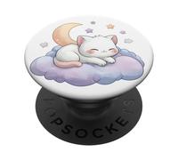 Chat endormi Mignon sur Un Nuage Lune étoiles Confortable esthétique PopSockets PopGrip Adhésif