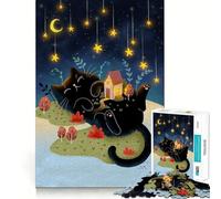 Chat endormi sous Un Ciel étoilé Puzzle de 1000 pièces pour Adultes Jeu de logique Fin Loisirs paisibles Finitions soignées Joli Cadeau 38x52cm
