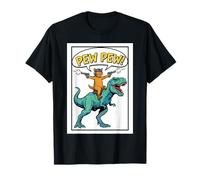 Chat équitation Dinosaure T-Rex Pew Guns Pop Art Tyrannosaure T-Shirt
