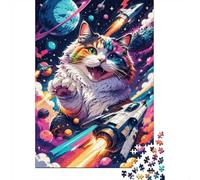 Chat Espace Fusée Puzzle 1000 Pièces Mini pour Adultes Idée Cadeau | 52x38cm Carton Amateurs De Puzzles Détente De L'esprit Puzzle Assemblage Cadeau D'anniversaire Décoration Maison