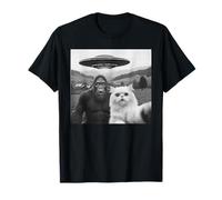 Chat et Bigfoot Selfie avec Alien UFO Funny Men Women Kids T-Shirt