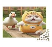 Chat et Canard Qui courent Puzzles 1000 Pièces Papier recyclé pour Adultes Puzzle pour Adultes Impossible Difficile Stimulant Excellente idée Cadeau pour Hommes et pour Femmes 52x38cm/1000pcs