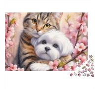 Chat et Chien Ensemble 1000 Pièces Puzzle Adulte Carton Épais Anti-Stress Stimuler l'esprit pour Passionnés Livraison Rapide sans Défaut 52x38cm/1000pcs