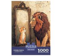 Chat et Lion Puzzle 1000 Pièces Animauxs pour Adultes Family Games Décoration Intérieure Jeux Éducatifs Cadeaux d'anniversaire pour Noël Tueur Ennuyeux 70x50cm/1000pcs