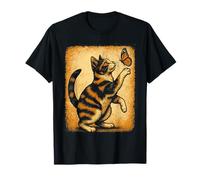 Chat et Papillon Vintage Classique Nature intemporelle félin T-Shirt