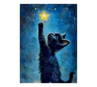 Chat Étoile Nuit 1000 Pièces Mini Puzzle pour Adolescents Présent | 70x50cm Papier Décor De Chambre Amateurs D'art Jeu De Puzzle Soulagement Du Stress