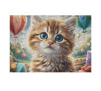 Chat européen à Poil Court doré Mignon mer de Fleurs 1000 Pièces Puzzle Adulte en Carton Rigide Haute Qualité Créatures célestes splendides Très Difficile Haute Difficulté Anti Stress Décorati