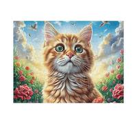 Chat européen à Poil Court doré Mignon mer de Fleurs 1000 Pièces Puzzle Famille en Carton Haute Densité Créatures célestes splendides Difficulté Moyenne Activité Familiale Anti Stress Loisir Créatif