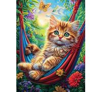 Chat faisant la sieste dans un hamac 500 Pieces Casse-tête Pour Ado En Carton Haute Densité Rêve magique de science-fiction Facile Débutant Activité Familiale Jeu De Société Cadeau Créatif Saint Valen