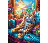 Chat Faisant la Sieste sur Un canapé Douillet 500 Pieces Casse-tête Débutant en Carton Épais Faune et Flore Facile Apprentissage Loisir Créatif Passe-Temps Cadeau Créatif Événement Festif Premium 500