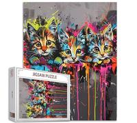 Chat Famille Graffiti Jigsaw Puzzles Adultes Cartoon Animal Puzzle 1000 Pièces Puzzle Difficile Coloré Parfait Jeu Nuits Maison Décoration Murale Cadeaux Fait à la Main Noël Nouvel An Anniversaire