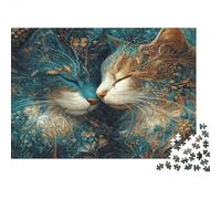 Chat Fantaisie Casse-tête 1000 Pièces avec Clic Parfait, Puzzle d'art Chat Forêténigme De Compétence Logique pour Une Activité Zen, Puzzle Cadeau d'anniversaire 70x50cm/