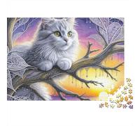 Chat fantaisiste au Coucher du Soleil Puzzle 1000 Pièces - Qualité Premium, Jeu De Concentration, Poster Artistique Inclus, Parfait pour Soirées Cosy, 70x50cm/1000pcs