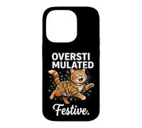 Chat Festif surstimulé emmêlé dans des lumières de Vacances Coque pour iPhone 14 Pro