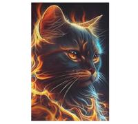 Chat Fire Pet Animals Puzzle en Bois 1000 Pièces pour Adultes Et Enfants, Puzzles Impossible, Jeu De Patience Coloré, À Partir De 12 Ans （78×53cm）