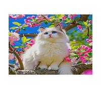 Chat Fleur Arbre Puzzle, 1000 Pcs Jeu D'intérieur Adulte | 70x50cm Carton, Passe-temps Intellectuel, Construction Solide, Amateurs D'art, Interaction Familiale