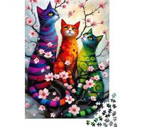 Chat Fleur de Cerisier Casse-tête Adulte Art Féline Coloré 1000 Pièces Papier Recyclé (À partir de 12 Ans) - Jeu de Famille Ludique & Stimulant, Cadeau de Célébration 52x38cm/1000pcs
