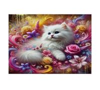 Chat Fleur Lys 1000pcs Mini Puzzle pour Adultes Difficile | 52x38cm Carton Décor Salon Structure Durable Cadeau D'anniversaire Soulagement Du Stress