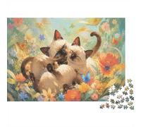 Chat Fleur Papillon Puzzle, 1000 Pièces Jeu D'intérieur Adulte | 52x38cm Carton, Exercice Mental, Assemblage Facile, Amateurs De Puzzles, Interaction Familiale
