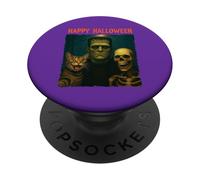Chat Frankenstein Squelette Amusant Halloween Trick Treat Selfie PopSockets PopGrip Adhésif
