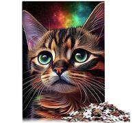 Chat Galaxie Visage Animal 1000 Puzzles pour Adultes 1000 pièces Jeux de Puzzle en Bois Jouets Cadeau 50x75 cm