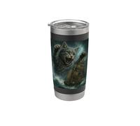 Chat géant en tant que monstre de mer Kraken Attaque Bateau Pirate dans l'océan Gobelet isotherme en acier inoxydable double paroi