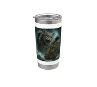Chat géant en tant que monstre de mer Kraken Attaque Bateau Pirate dans l'océan Gobelet isotherme en acier inoxydable double paroi