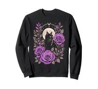 Chat Gothique Lune Roses Violettes Cadeaux esthétiques Sombres Sweatshirt