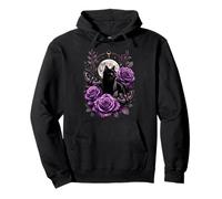 Chat Gothique Noir Violet Roses Lune sorcière Art Vintage Fleur Sweat à Capuche