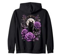 Chat Gothique Noir Violet Roses Lune sorcière Art Vintage Fleur Sweat à Capuche