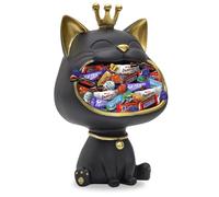 Chat Gourmand | Vide Poche Noir Garni d'un Assortiment de 30 chocolats Milka, Kinder et Célébrations | Coffret Original à Offrir