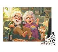 Chat Grands-Parents Canapé 1000pcs Mini Puzzle pour Famille Cadeau | 52x38cm Carton Décor Salon Structure Durable Cadeau D'anniversaire Lien Familial