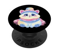 Chat Graphique félin coloré Portrait d'hiver Mignon Chaton PopSockets PopGrip Adhésif