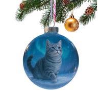 Chat gravé - Collection de décorations de Noël en verre en forme de chat mignon 9 x 9 cm | Boule décorative en polypropylène - Décoration de vacances 3D vive | Arbre, cheminée, maison, bureau